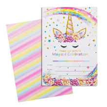 24 Stück Kit Regenbogen Einhorn Happy Birthday Party Einladungskarte, magische Goldglitter Einhorn Danke Karte